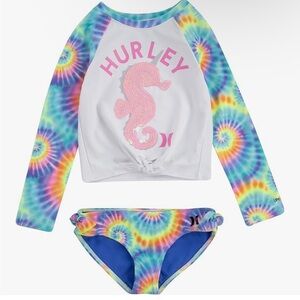 ❌SOLD❌Hurley Tie-Dye Rash Guard Seahorse with Bucket hat